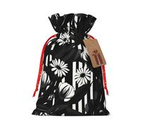 Bolsas de regalo de Navidad con cordón de tela versátil con diseño de flores blancas y negras, perfectas para vacaciones y ocasiones especiales