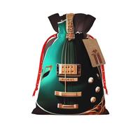Bolsas de regalo de Navidad con cordón de tela versátil con diseño de guitarra verde musical, perfectas para vacaciones y ocasiones especiales