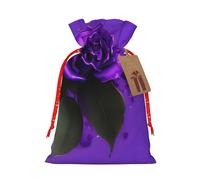Bolsas de regalo de Navidad con cordón de tela versátil con estampado de rosas moradas, perfectas para vacaciones y ocasiones especiales