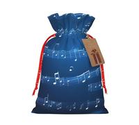 Bolsas de regalo de Navidad con cordón de tela versátil con notas musicales azules, perfectas para vacaciones y ocasiones especiales