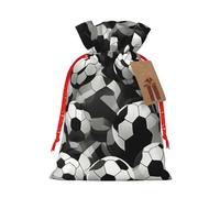 Bolsas de regalo de Navidad con cordón de tela versátil con patrón de balón de fútbol en blanco y negro, perfectas para vacaciones y ocasiones especiales