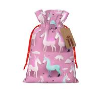 Bolsas de regalo de Navidad con cordón de tela versátil de color rosa con muchos unicornios, perfectas para vacaciones y ocasiones especiales