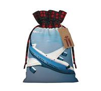 Bolsas de regalo de Navidad con cordón para aviones, bolsas de arpillera de retazos, reutilizables.