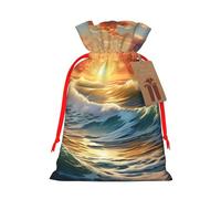 Bolsas de regalo de Navidad con cordón para decoración de fiesta de Navidad, diseño de atardecer y océano
