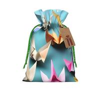 Bolsas de regalo de Navidad con cordón para decoración de fiesta de Navidad, diseño de grulla de papel de origami