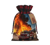 Bolsas de regalo de Navidad con cordón para envolver regalos decorativos de Navidad con estampado de llamas de bomberos