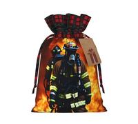 Bolsas de regalo de Navidad con cordón para envolver regalos decorativos de Navidad con estampado de llamas de bomberos