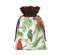 Bolsas de regalo de Navidad con cordón para loro, pájaros y árbol tropical, bolsas de regalo reutilizables para todas las ocasiones