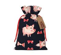 Bolsas de regalo de Navidad con cordón para Navidad, con estampado de cerdito, de arpillera, de lino, para fiestas de Navidad, dulces