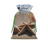 Bolsas de regalo de Navidad con cordón y diseño de estrella de mar y conchas de mar con tarjetas para decoraciones de fiesta de Navidad