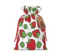 Bolsas de regalo de Navidad con cordón y estampado de fresas, bolsas de lino para fiestas de Navidad, bolsas de regalo de caramelos, sacos de vacaciones