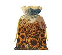 Bolsas de regalo de Navidad con cordón y estampado de girasoles y mares con tarjetas para decoraciones de fiesta de Navidad