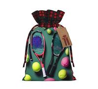 Bolsas de regalo de Navidad con cordones, bolsas de dulces para fiestas de vacaciones, divertidos estampados de raquetas de tenis y pelotas de tenis