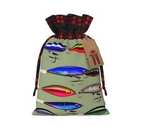 Bolsas de regalo de Navidad con cordones, bolsas de dulces para fiestas de vacaciones, suministros de recuerdo de pesca, impresión estilo señuelo