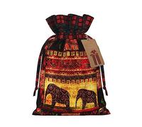 Bolsas de regalo de Navidad con cordones, bolsas de dulces para suministros de fiesta de vacaciones, estampado de patchwork de elefante africano