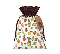 Bolsas de regalo de Navidad con cordones, bolsas de dulces para suministros de fiesta de vacaciones, estampado de plátano, fresa y piña