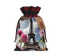 Bolsas de regalo de Navidad con cordones con estampado de Torres Eiffel de París, bolsas de dulces para suministros de fiesta de vacaciones