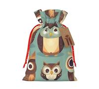 Bolsas de regalo de Navidad con diseño de búhos de dibujos animados, lindas y versátiles con cordón, perfectas para vacaciones y ocasiones especiales
