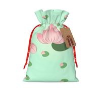 Bolsas de regalo de Navidad con diseño de flores de loto esperando a florecer, bolsas de regalo de vacaciones con cordón, para regalos festivos, recuerdos de fiesta y celebraciones felices