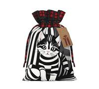 Bolsas de regalo de Navidad con diseño de gatito a rayas blancas y negras, incluye etiqueta de regalo, ideales para regalos, fiestas y celebraciones, bolsas de Navidad