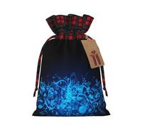 Bolsas de regalo de Navidad con diseño de notas musicales azules con cordón para guardar caramelos, reutilizables, 11,9 x 17,5 cm