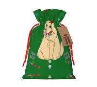 Bolsas de regalo de Navidad con diseño de perro de dibujos animados sobre hierba, bolsas de regalo con cordón, para regalos festivos, recuerdos de fiesta y celebraciones felices