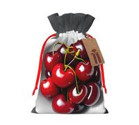 Bolsas de regalo de Navidad con estampado de cerezas frescas, bolsas de arpillera con cordón, varios tamaños para recuerdos de fiesta