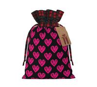 Bolsas de regalo de Navidad con estampado de corazón de amor, bolsas reutilizables con cordón para regalos, talla S