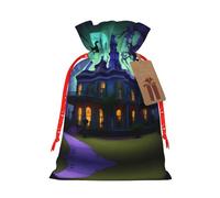 Bolsas de regalo de Navidad con estampado de mansión embrujada negra con cordón, regalos y recuerdos de fiesta de Navidad
