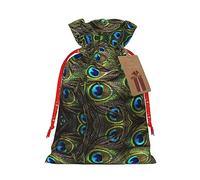 Bolsas de regalo de Navidad con estampado de pavo real fresco, bolsas de regalo de arpillera de lino para fiestas de Navidad