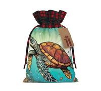 Bolsas de regalo de Navidad con estampado de tortuga y estrella de mar con cordones para bolsas de regalo de vacaciones, bolsas de regalo de Navidad
