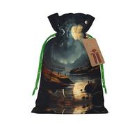 Bolsas de regalo de Navidad estilo lino, bolsas de regalo de Navidad, bolsas reutilizables con estampado de estrellas y planetas, S