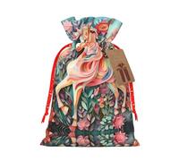 Bolsas de regalo de Navidad estilo lino, bolsas de regalo de Navidad, bolsas reutilizables con estampado de unicornio de corte de papel rosa, S