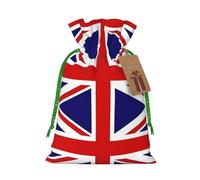 Bolsas de regalo de Navidad estilo lino, bolsas de regalo de Navidad, bolsas reutilizables con estampado de bandera del Reino Unido, S