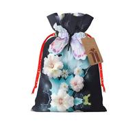 Bolsas de regalo de Navidad estilo lino, bolsas de regalo de Navidad, bolsas reutilizables con estampado de mariposa blanca, S