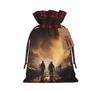 Bolsas de regalo de Navidad personalizadas, bomberos que luchan contra incendios, envoltura de Papá Noel con etiquetas, bolsas de tela reutilizables con cordón para decoración festiva de fiesta de