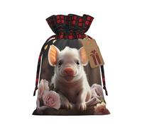 Bolsas de regalo de Navidad personalizadas, bonito envoltorio de Papá Noel con estampado de cerdo joven con etiquetas, sacos de tela reutilizables con cordón para decoración festiva de fiesta de