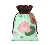 Bolsas de regalo de Navidad personalizadas, flores de loto esperando a florecer, envoltura de Papá Noel con etiquetas, bolsas de tela reutilizables con cordón para decoración festiva de fiesta de