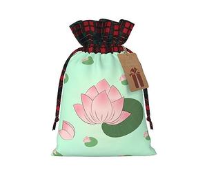 Bolsas de regalo de Navidad personalizadas, flores de loto esperando a florecer, envoltura de Papá Noel con etiquetas, bolsas de tela reutilizables con cordón para decoración festiva de fiesta de