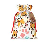 Bolsas de regalo de Navidad reutilizables con cordón de arpillera Shiba-Inu-Akita, bolsas de regalo rústicas para fiestas de vacaciones y regalos de Navidad