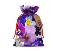 Bolsas de regalo de Navidad versátiles con cordón de tela con diseño de flores moradas, perfectas para vacaciones y ocasiones especiales