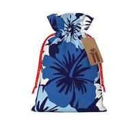 Bolsas de regalo de Navidad versátiles de tela con cordón de hibisco azul, perfectas para vacaciones y ocasiones especiales