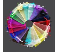 Bolsas de Regalo de Organza, Bolsas de Regalo de N 50 unids/lote 7*9/9*12/10*15/11*16/13*18cm bolsas de Organza con cordón bolsas de embalaje de joyería bolsa de regalo pequeña for fiesta de boda(.Ran