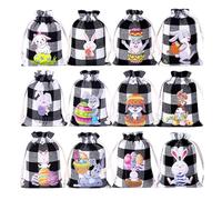 Bolsas de regalo de Pascua - 12 piezas con cordón con estampado de conejitos de, bolsas de yute, para invitados de dama de, de colegas, bodas, vacaciones de Pascua