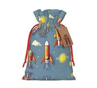 Bolsas de regalo de tela de cohete de dibujos animados con cordón, bolsas de regalo festivas para celebraciones del hogar y la oficina