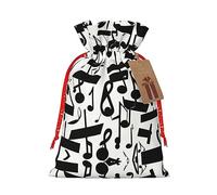 Bolsas de regalo de tela de notas musicales negras con cordón, bolsas de regalo festivas para celebraciones en el hogar y la oficina