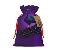 Bolsas de regalo de tela delicada con diseño de pavo real morado con cordón, encantadora bolsa de regalo de vacaciones para celebraciones
