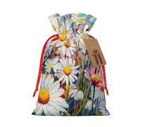 Bolsas de regalo de vacaciones de flores de margaritas florales de verano, bolsas de regalo de Navidad reutilizables, enfoque artístico para regalar