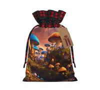 Bolsas de regalo ecológicas con cordón de Navidad con estampado de hongos mágicos para necesidades festivas de cumpleaños