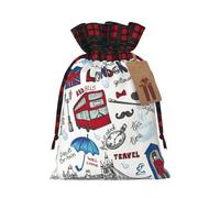 Bolsas de regalo ecológicas con cordón de Navidad con estampado de Londres para necesidades festivas de cumpleaños